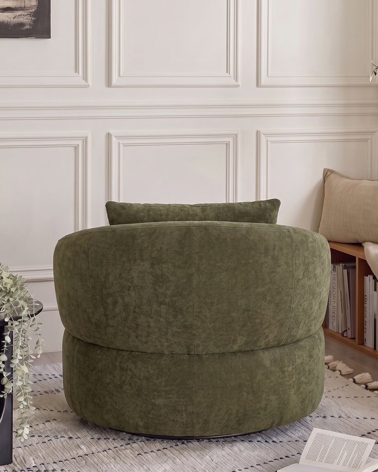 Lia dark green chenille swivel armchair