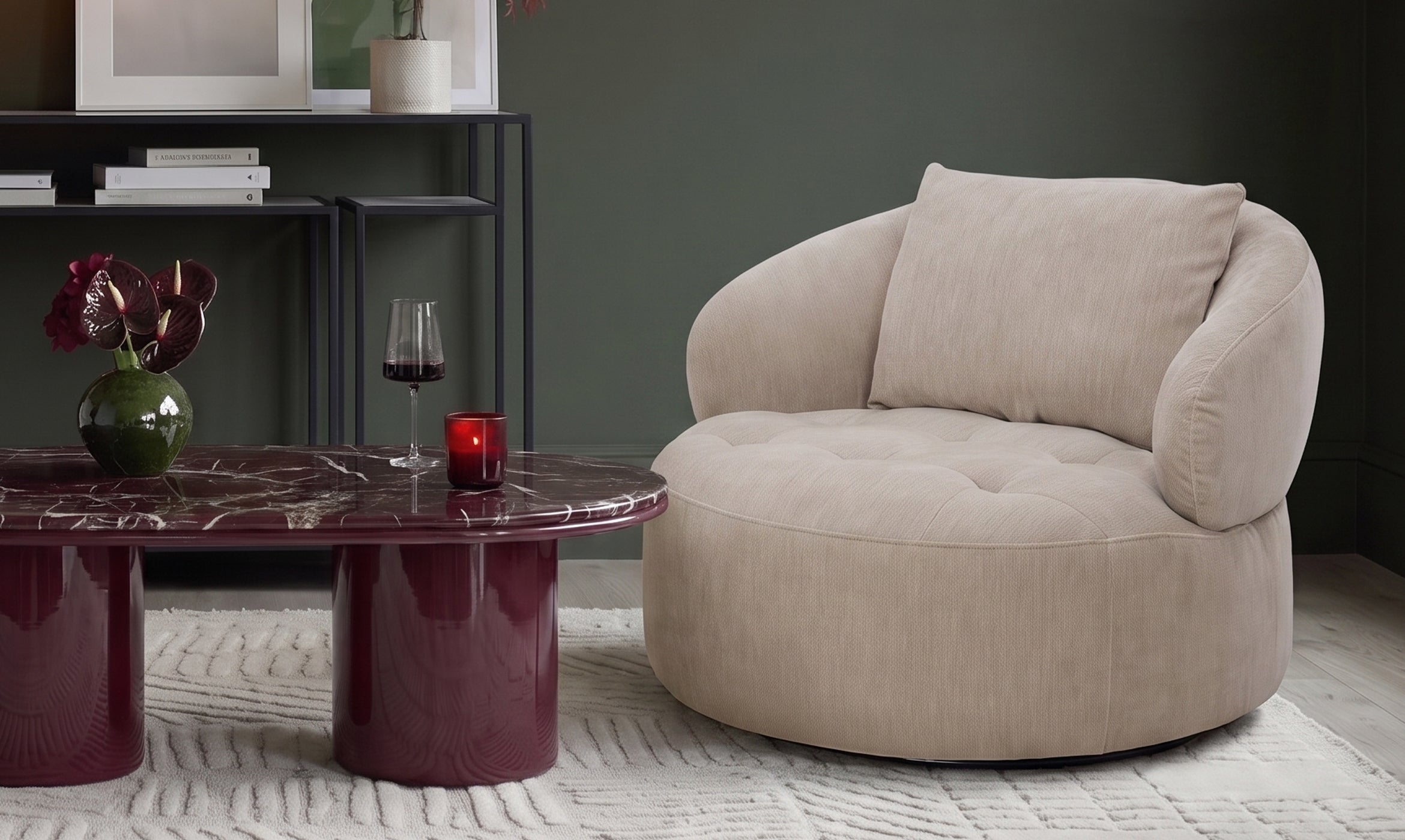 Lia champagne chenille swivel armchair