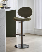 Lilah olive green velvet gas lift bar stool