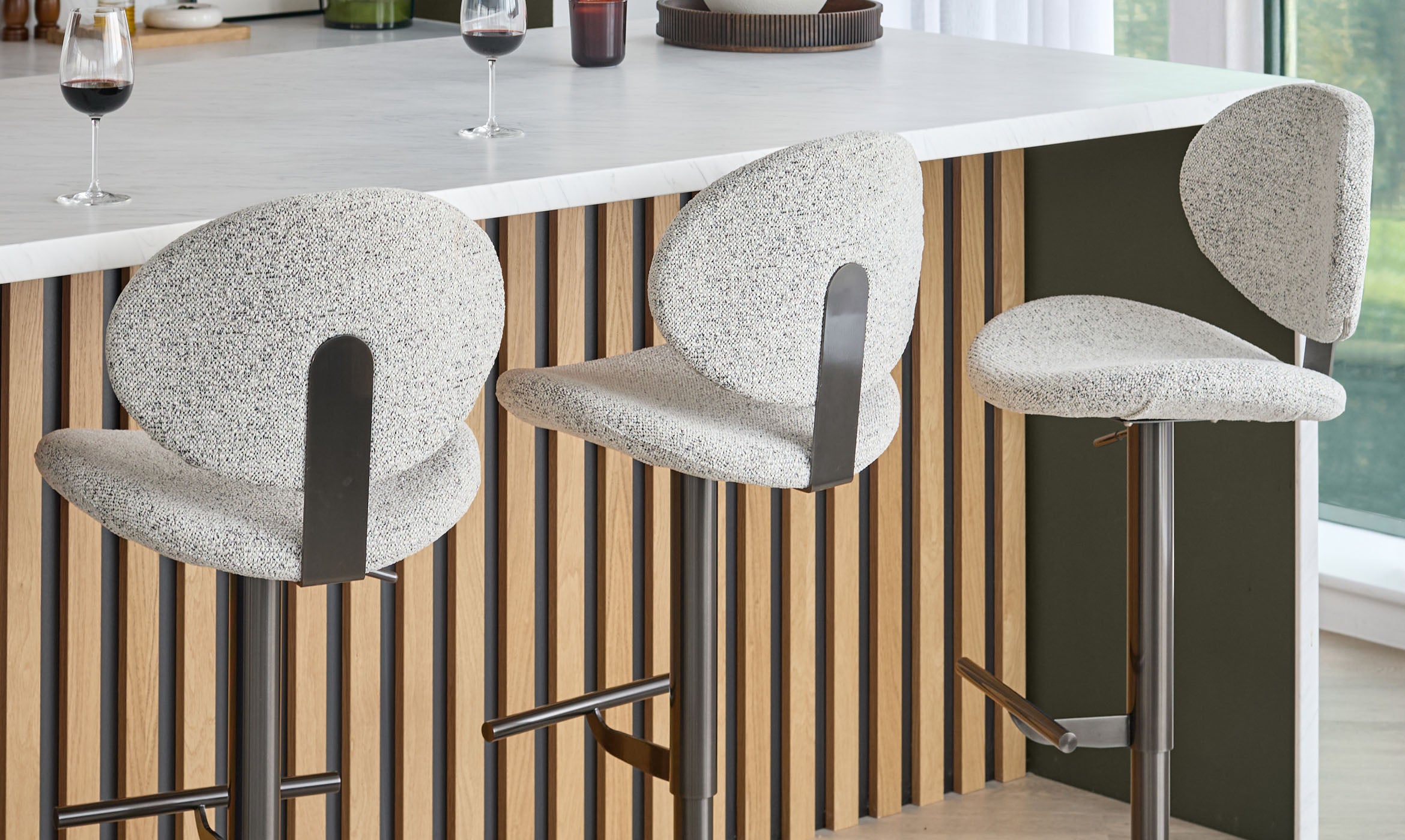 Lilah grey fabric gas lift bar stool