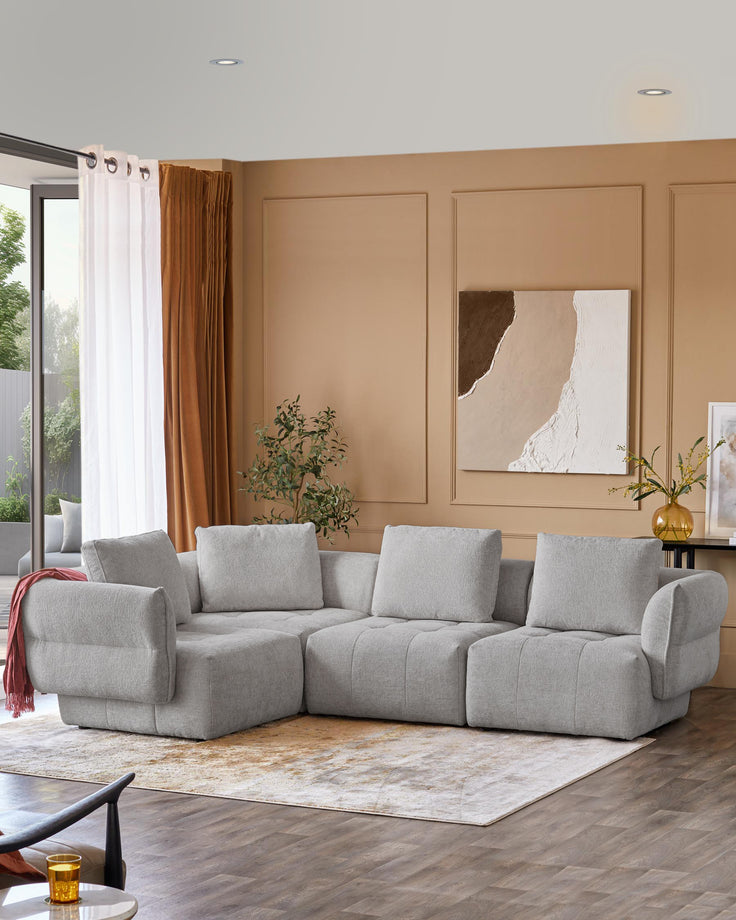 Lillian light grey fabric small corner sofa