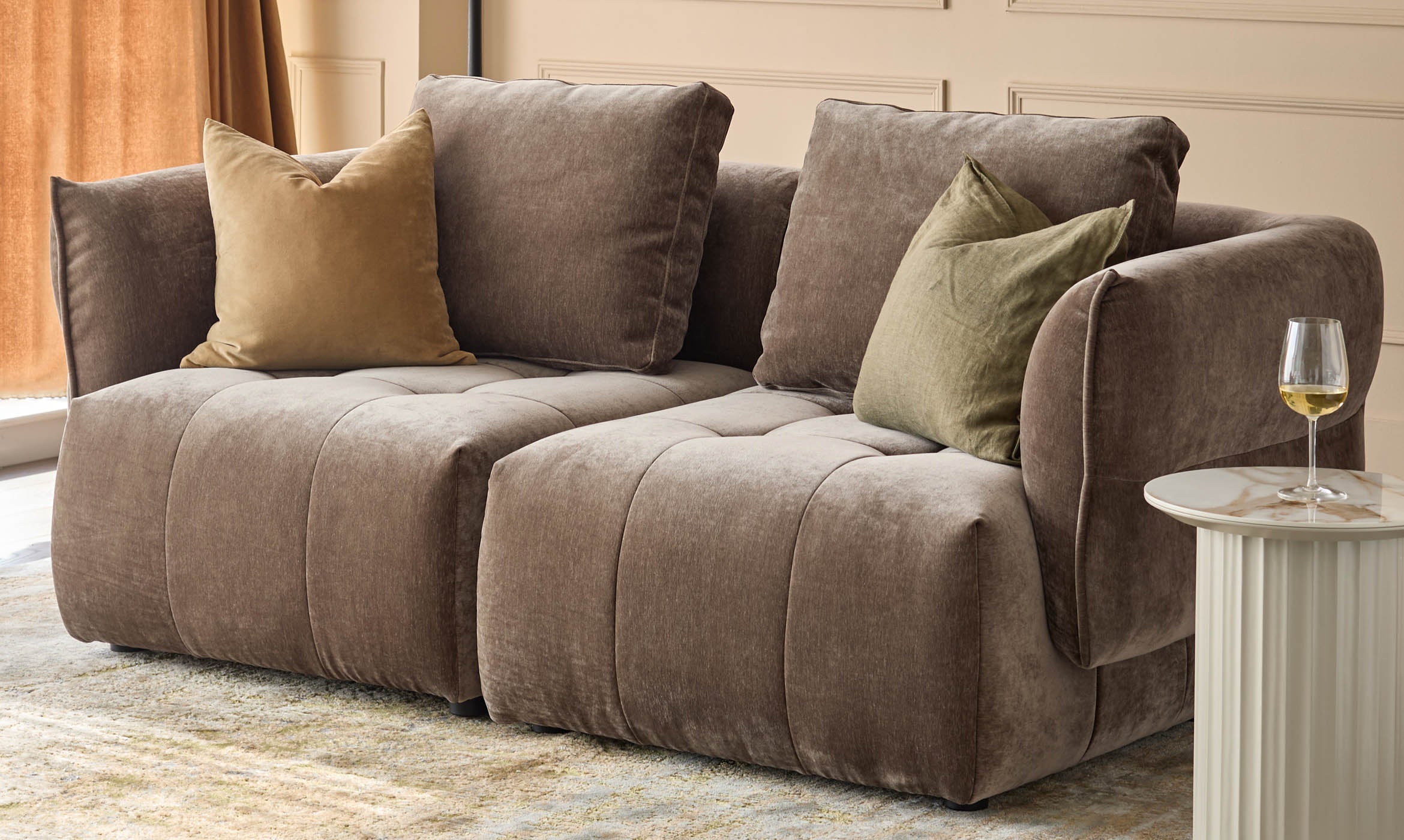 Lillian mocha fabric 2 seater sofa