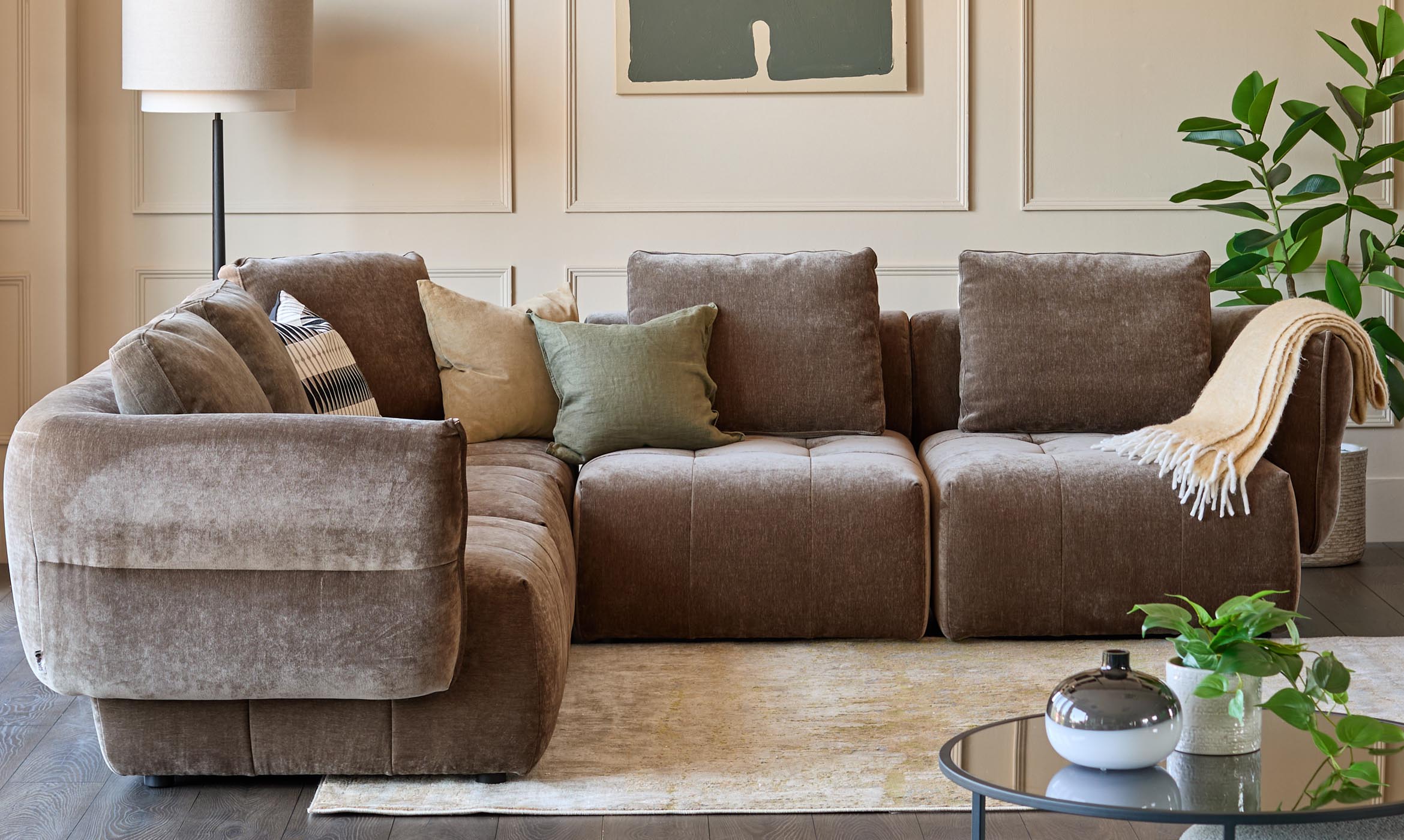 Lillian mocha fabric large corner sofa