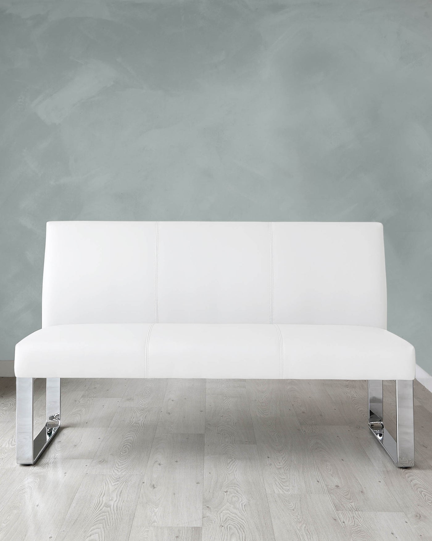 Loop 3 Seater White Faux Leather & Chrome Bench With Backrest
