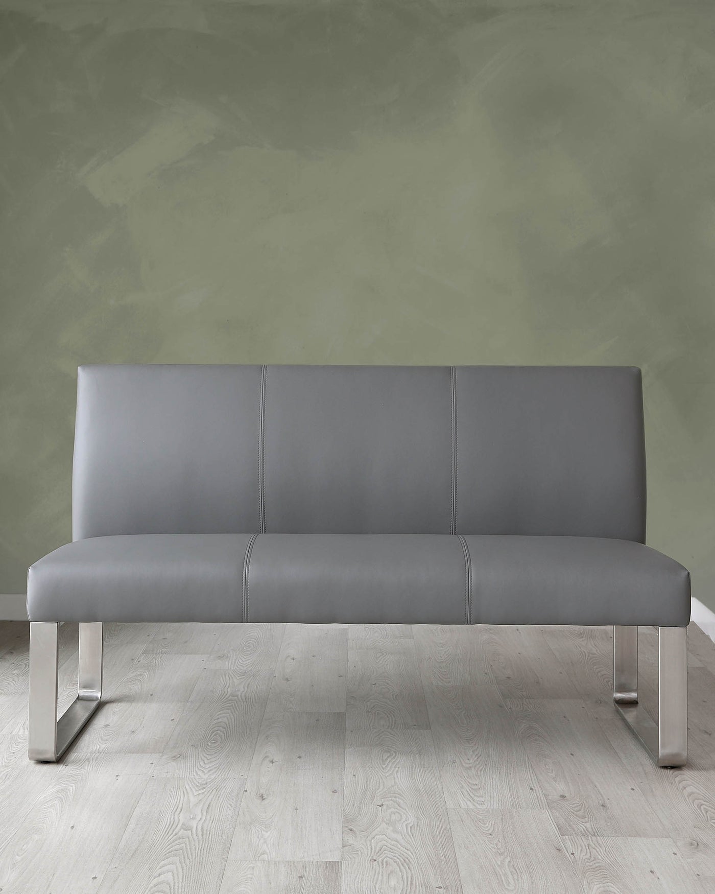 Loop 3 Seater Grey Faux Leather & Stainless Steel Bench With Backrest