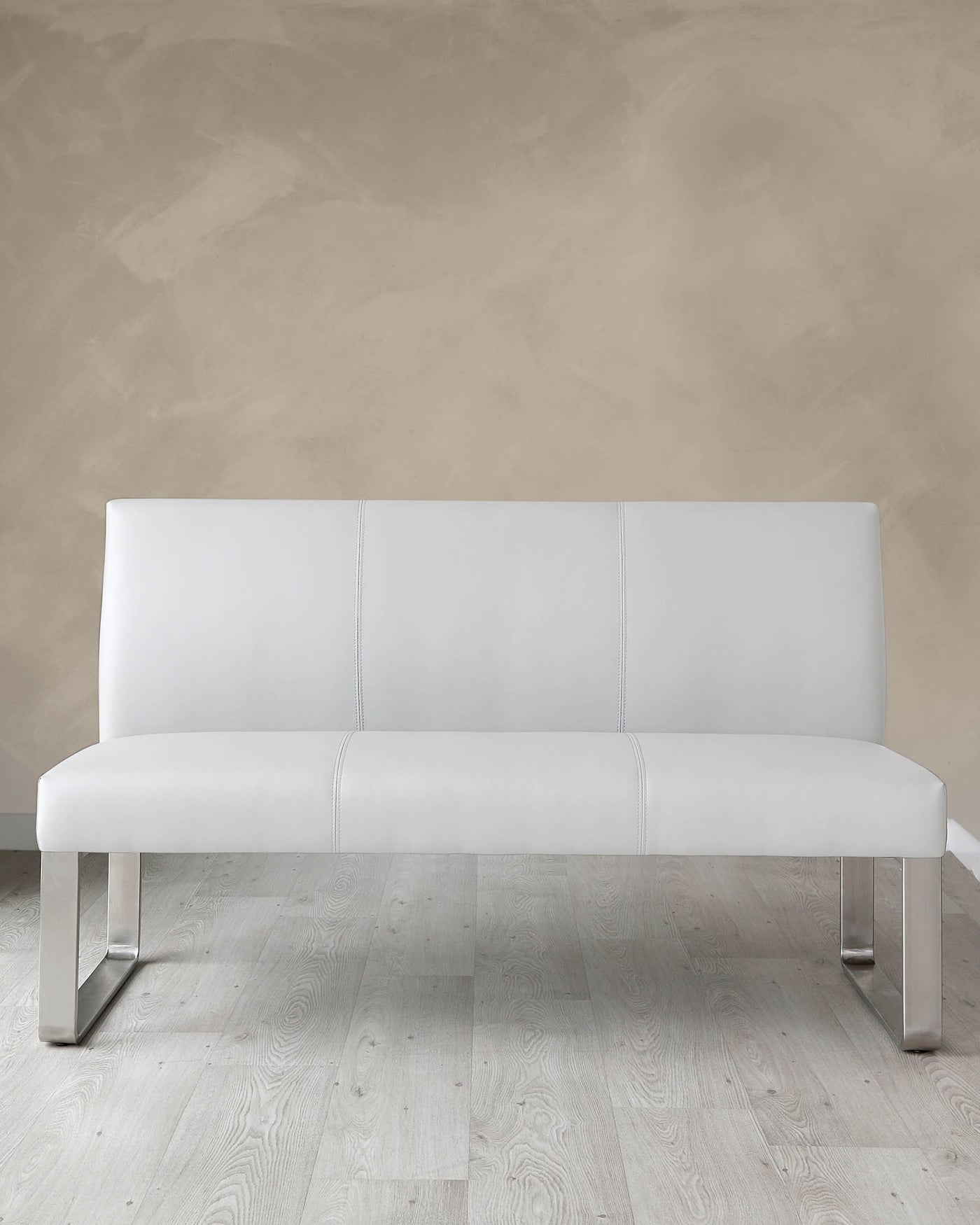 Loop 3 Seater Light Grey Faux Leather & Stainless Steel Bench With Backrest
