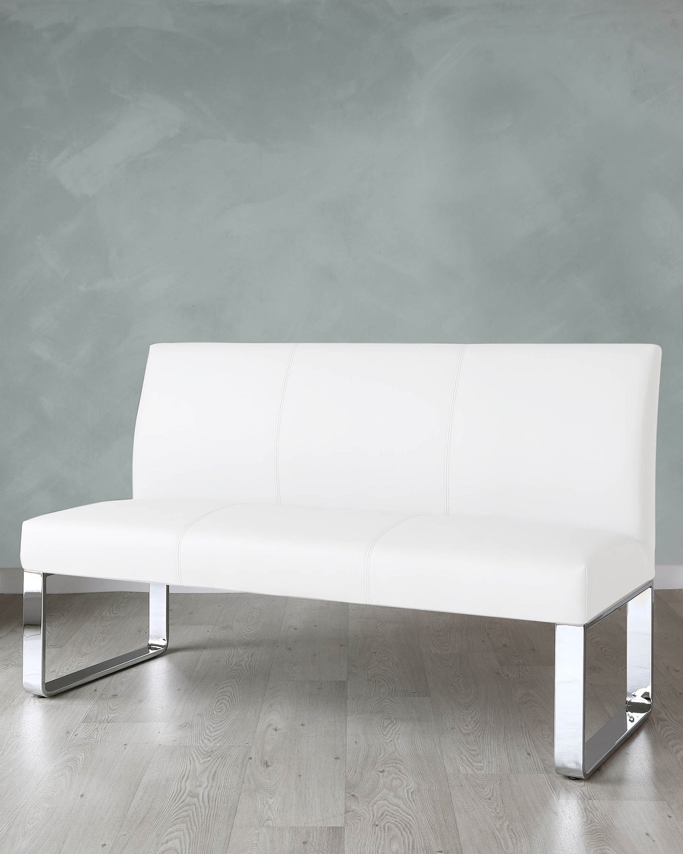 Loop 3 Seater White Faux Leather & Chrome Bench With Backrest
