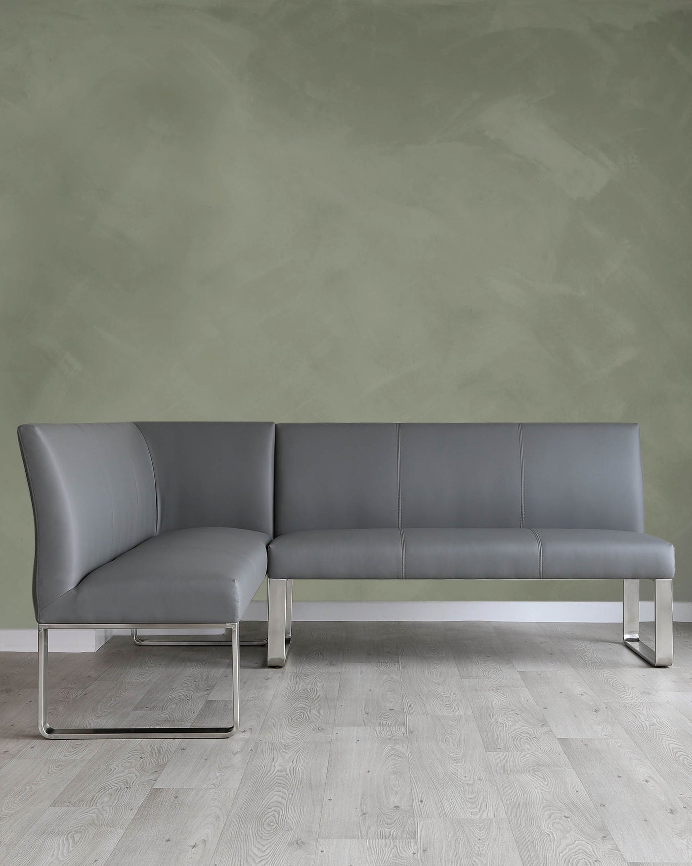 Loop 5 Seater Grey Faux Leather & Stainless Steel Right Hand Corner Bench