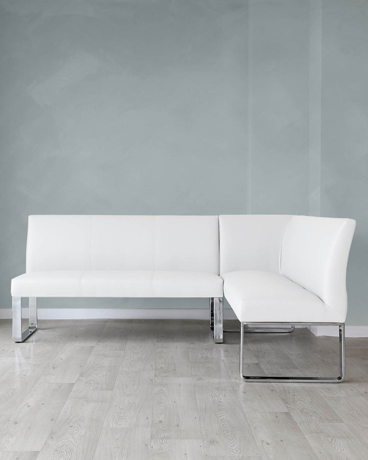 loop 5 seater faux leather left hand corner bench chrome white
