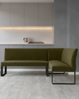 Loop olive green velvet black metal left hand corner 5 seater dining bench