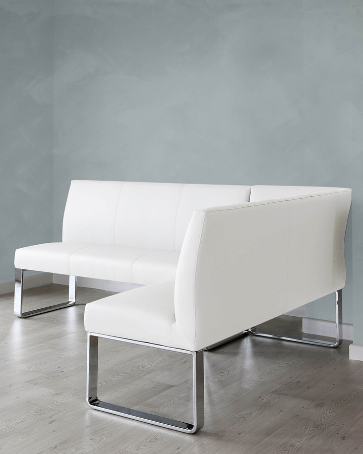 loop 5 seater faux leather left hand corner bench chrome white