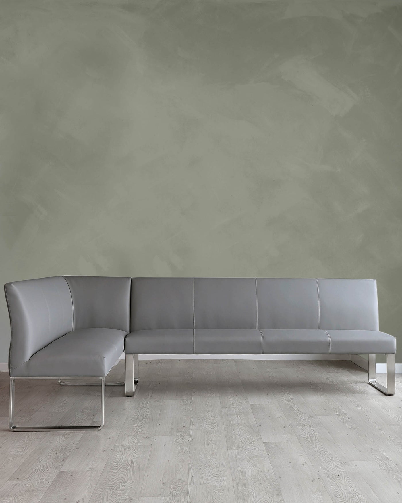 Loop 7 Seater Grey Faux Leather & Stainless Steel Right Hand Corner Bench