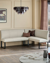 Loop 5 Seater Light Grey Faux Leather & Black Leg Left Hand Corner Dining Bench