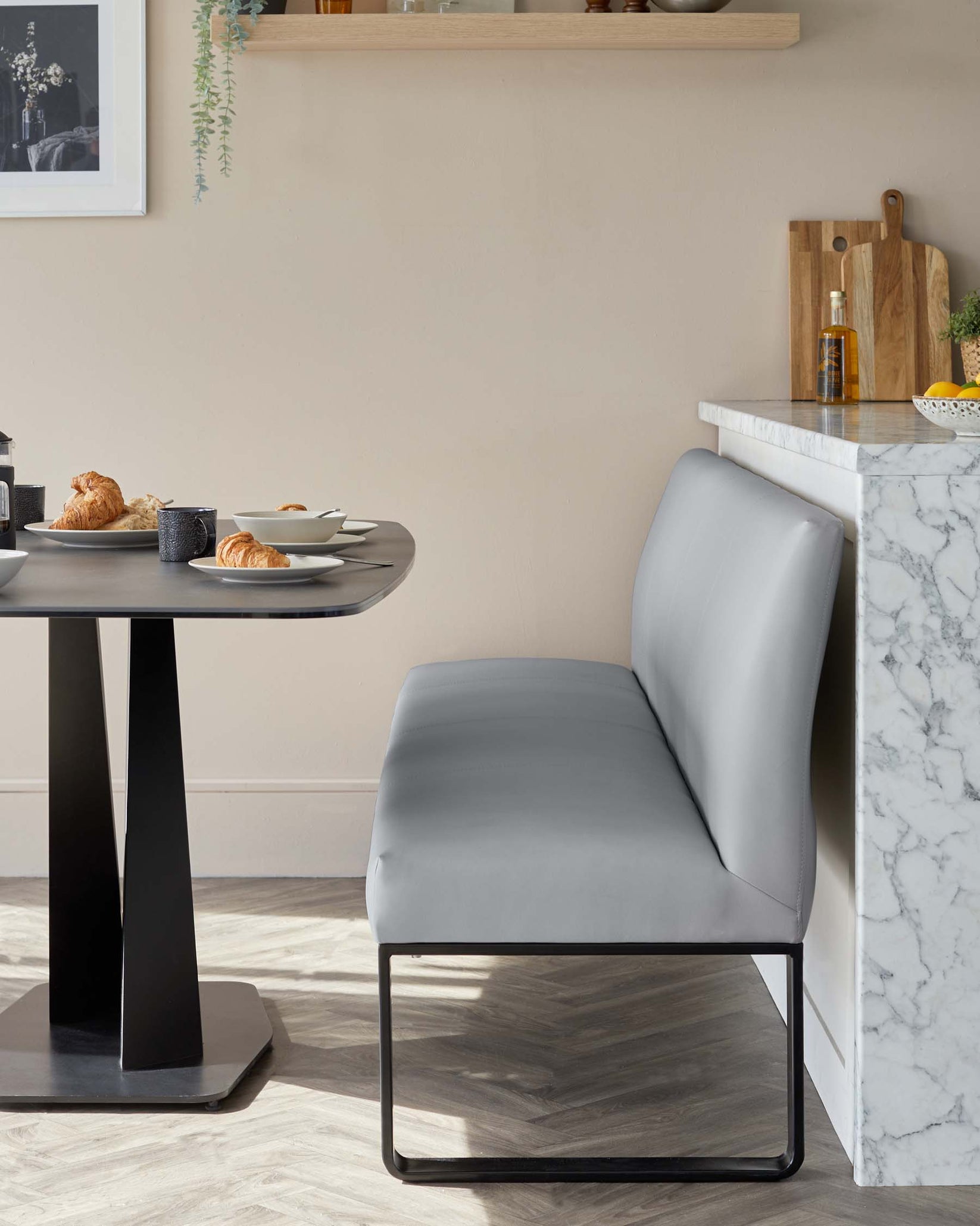 Loop 3 Seater Mid Grey & Black Leg Dining Bench With Backrest – Danetti