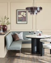 Loop mid grey faux leather left hand corner 5 seater chrome leg dining bench