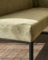 Loop olive green velvet black metal right hand corner 5 seater dining bench