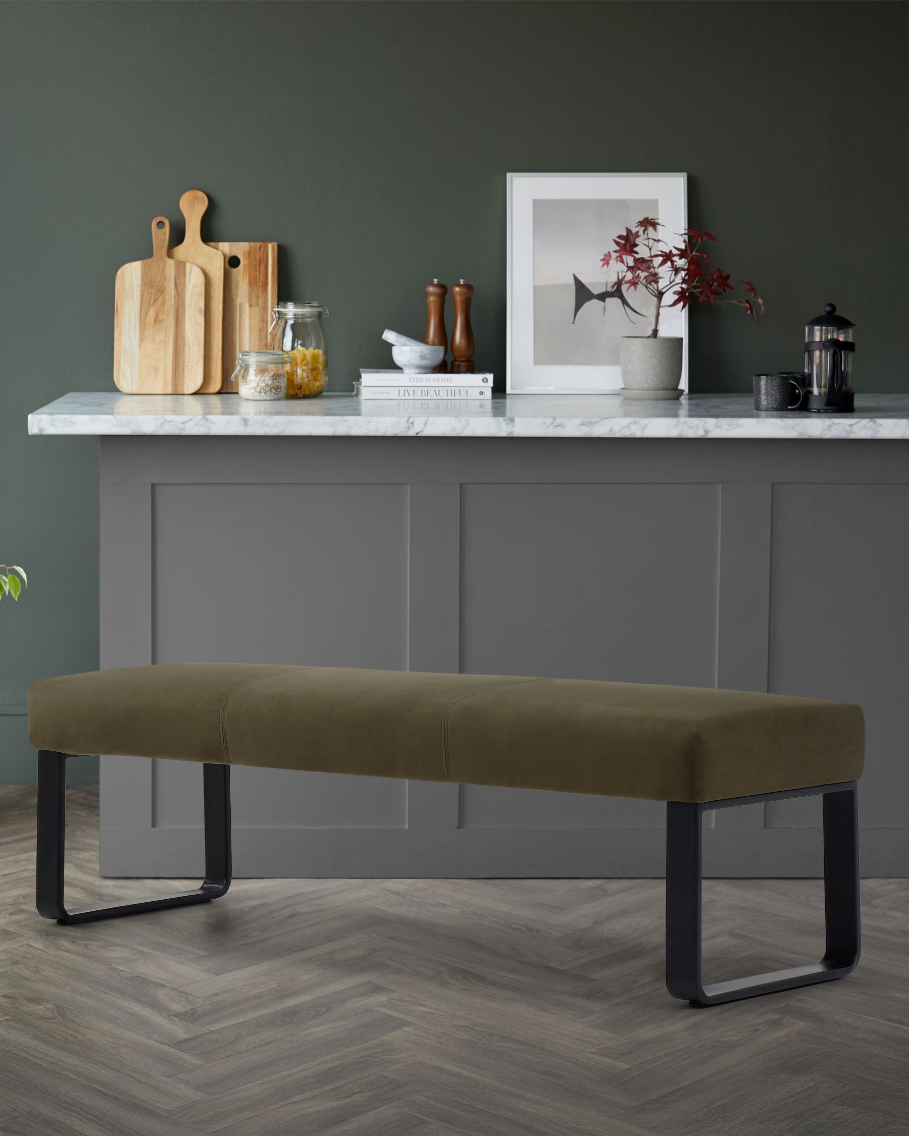 Loop 3 seater olive green dining bench without backrest – Danetti