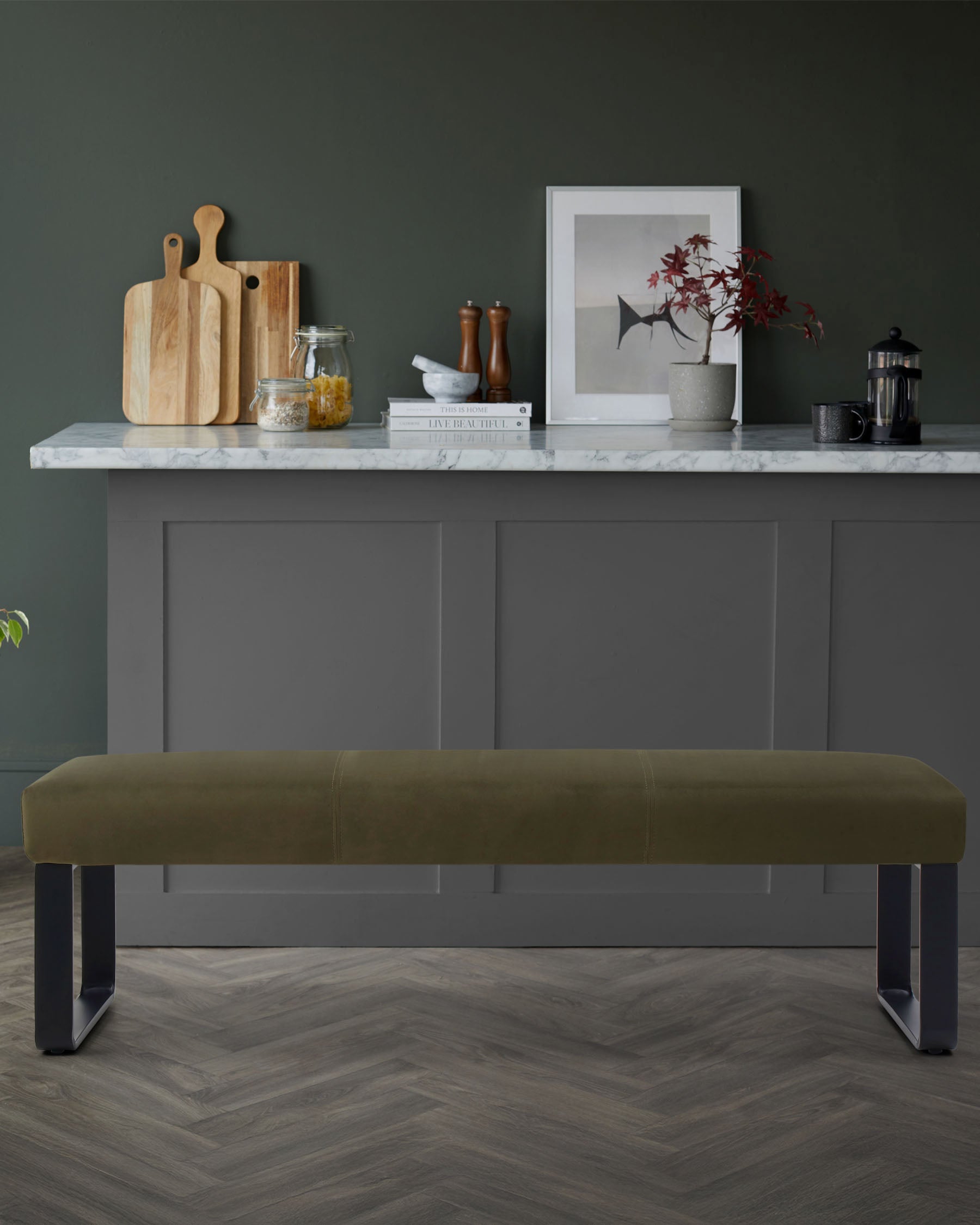 Loop 3 seater olive green dining bench without backrest – Danetti