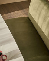 Loop olive green velvet black metal right hand corner 5 seater dining bench