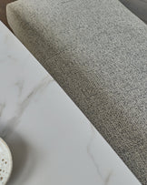 Loop grey fabric 3 seater black metal dining bench without backrest