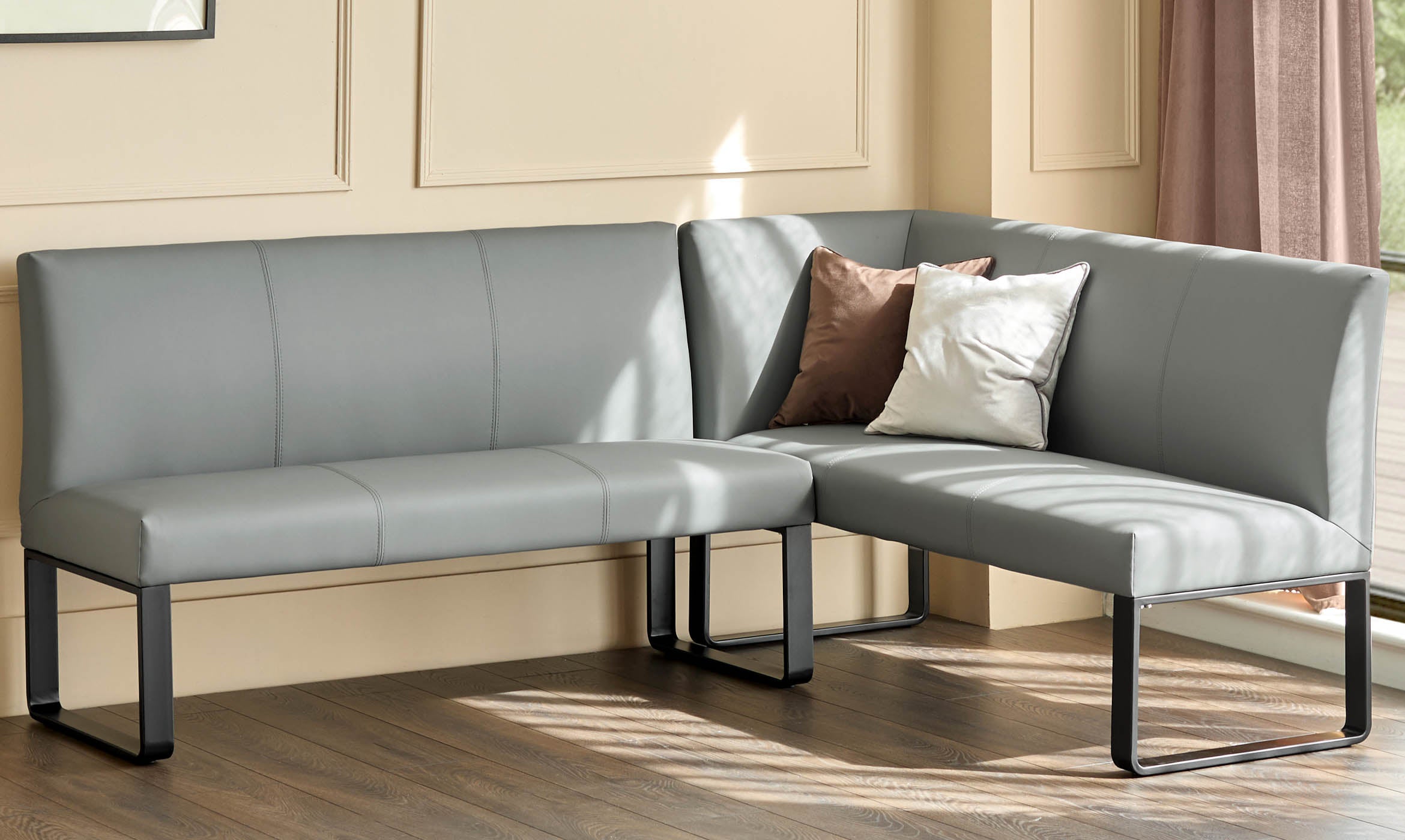 Loop 5 Seater Faux Leather Mid Grey Left Hand Corner Dining Bench