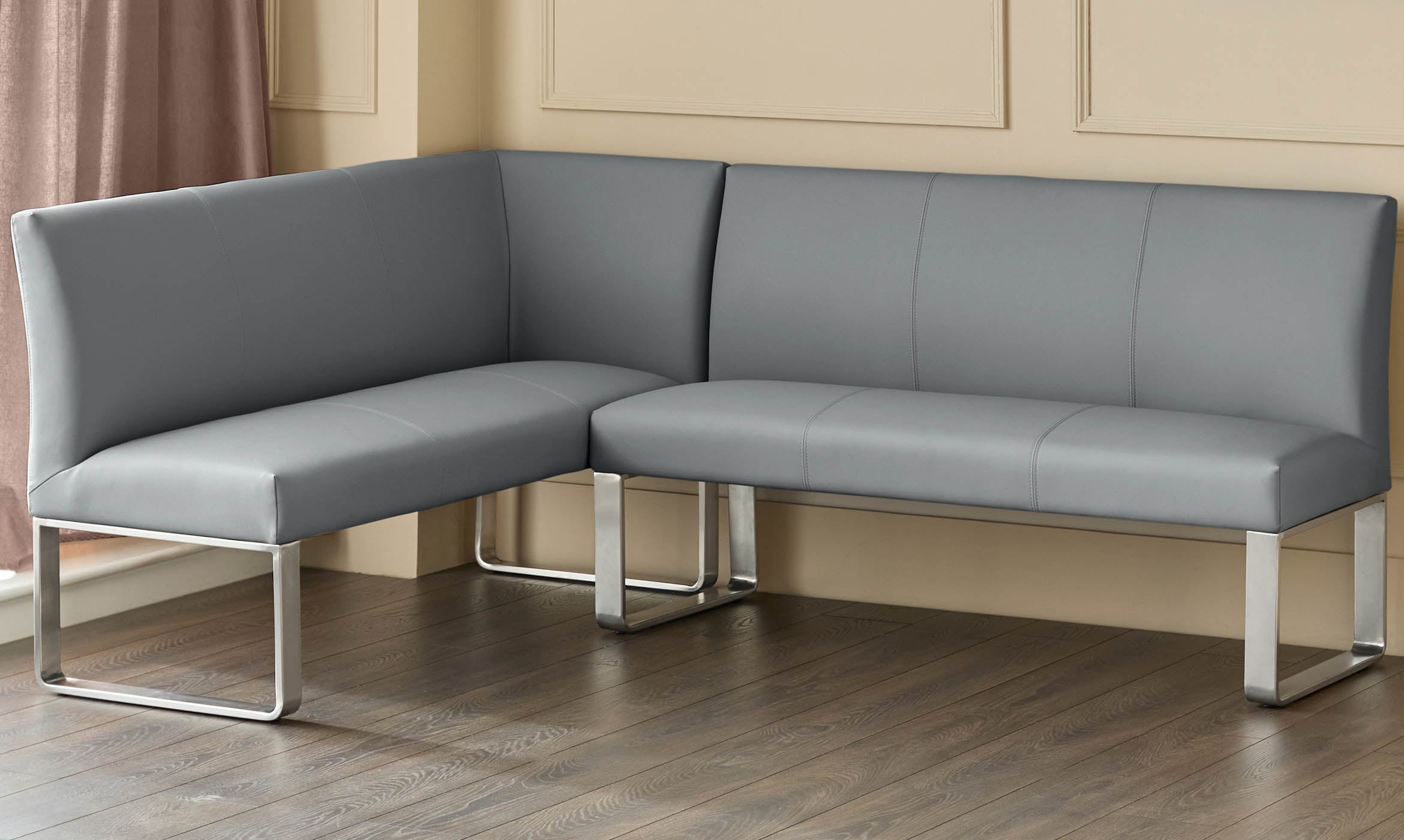 Loop 5 Seater Grey Faux Leather & Stainless Steel Left Hand Corner Dining Bench