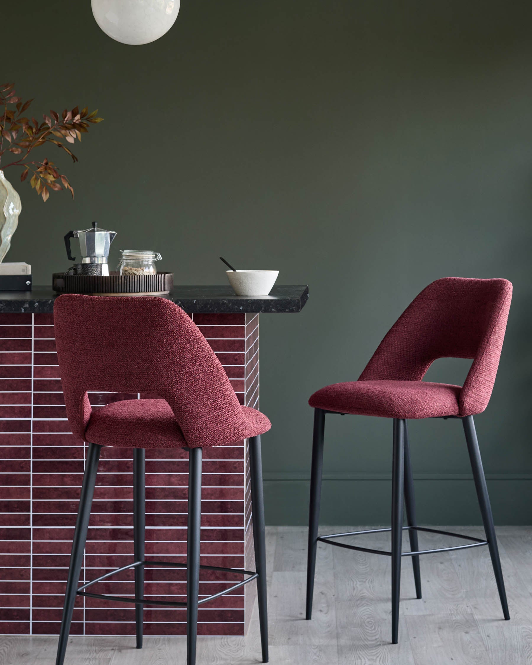 Lottie berry red fabric bar stool – Danetti