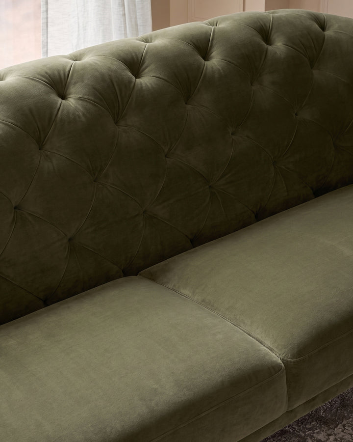 Luxe olive green velvet 3 seater sofa
