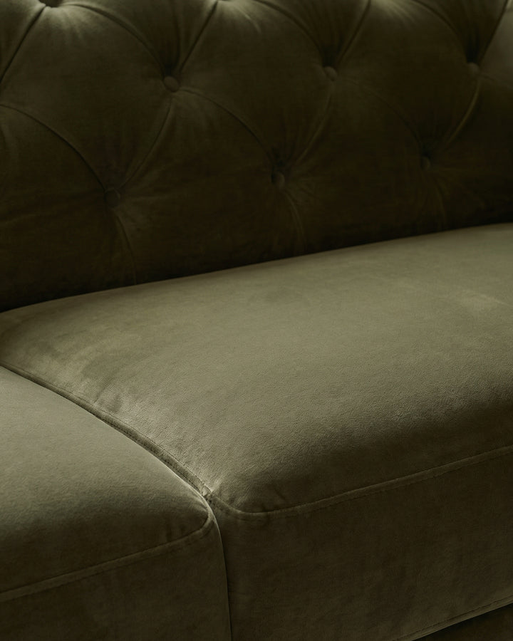 Luxe olive green velvet 3 seater sofa