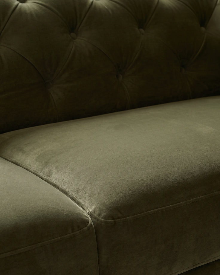 Luxe olive green velvet 3 seater sofa