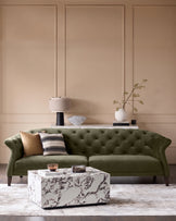 Luxe olive green velvet 3 seater sofa
