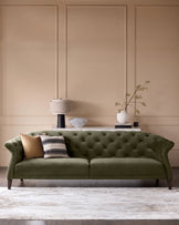 Luxe olive green velvet 3 seater sofa
