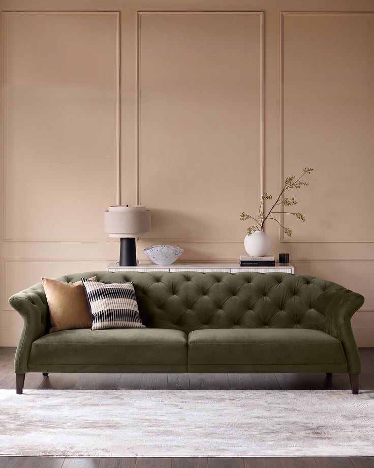 Luxe olive green velvet 3 seater sofa