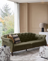 Luxe olive green velvet 3 seater sofa