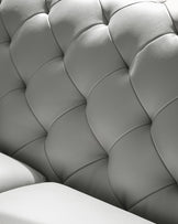 Close-up of luxurious, tufted grey leather sofa. Elegant design, perfect for adding style to any living space.