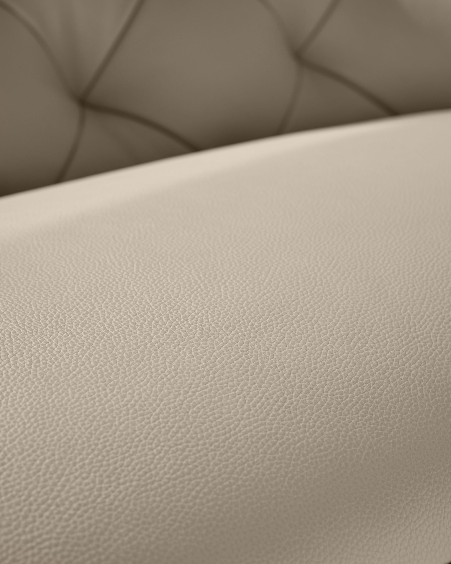 Close-up of beige, button-backed leather furniture. The focus is on the material's texture.