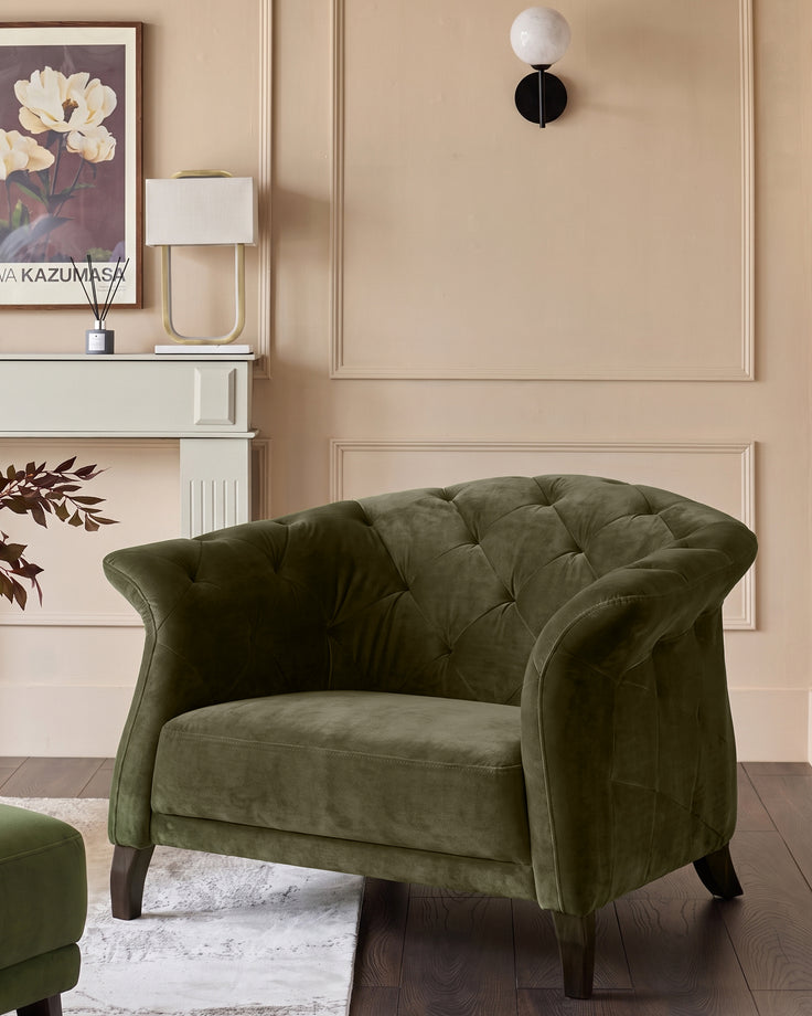 Luxe olive green velvet armchair