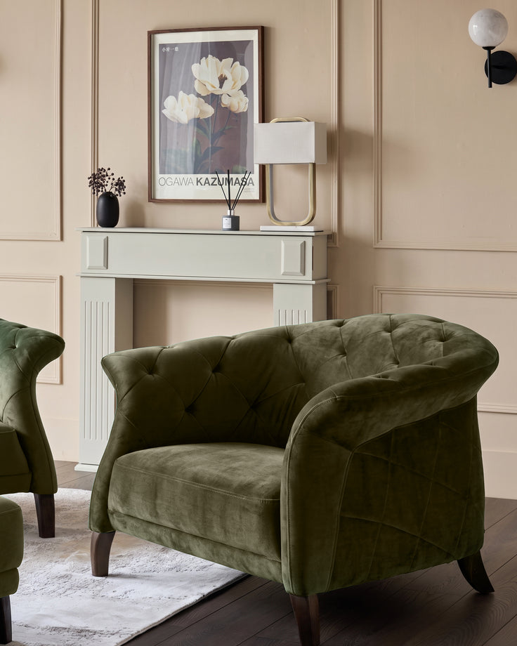 Luxe olive green velvet armchair