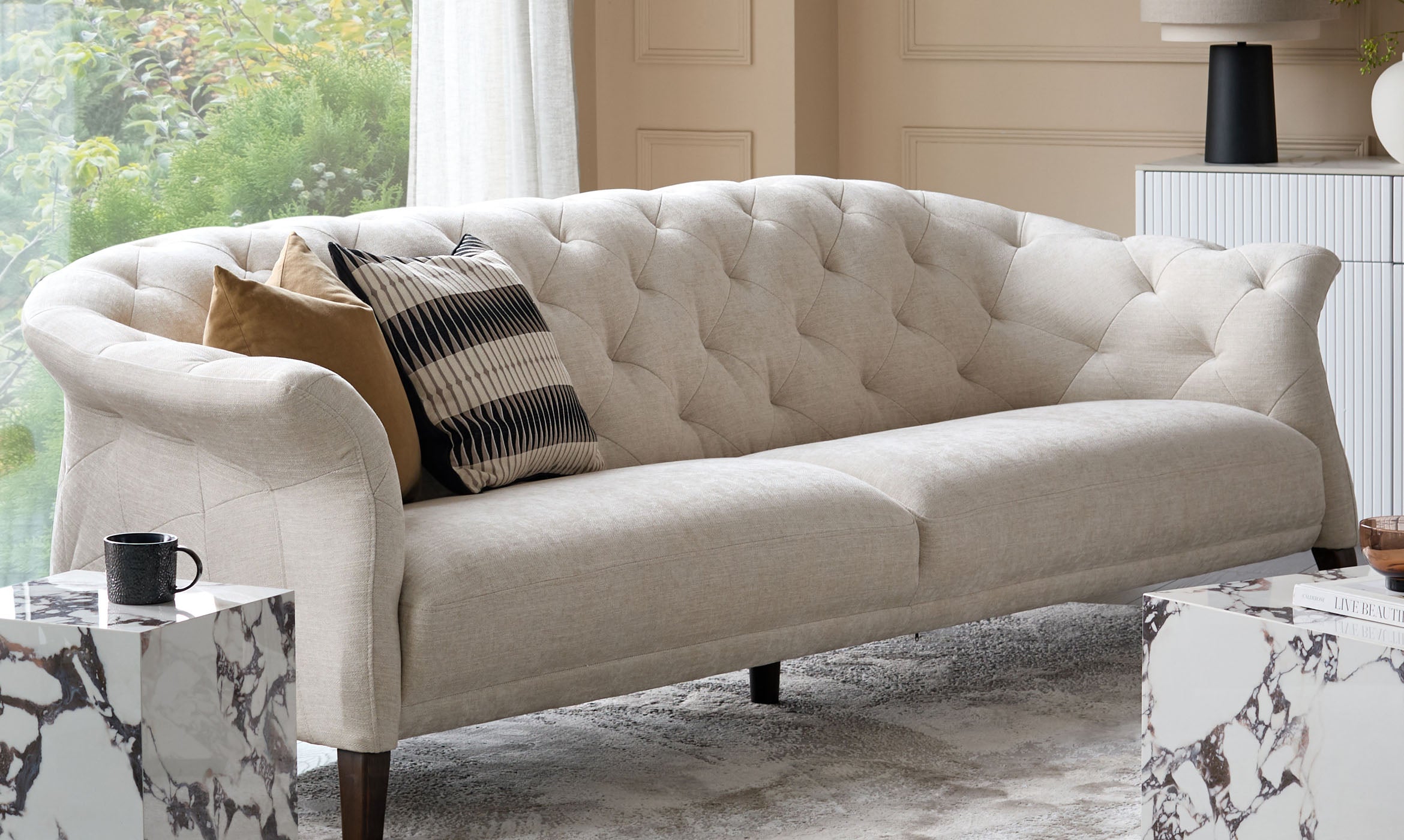 Luxe ivory chenille 3 seater sofa