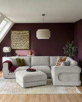 Lynetta natural grey chenille small corner sofa with footstool