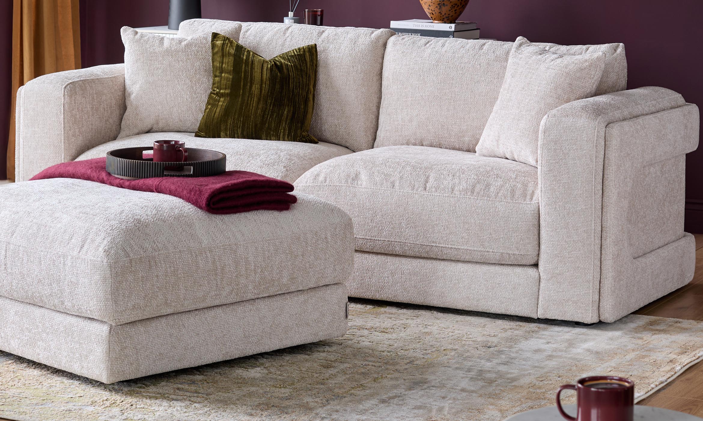 Lynetta natural weave 3 seater sofa with footstool