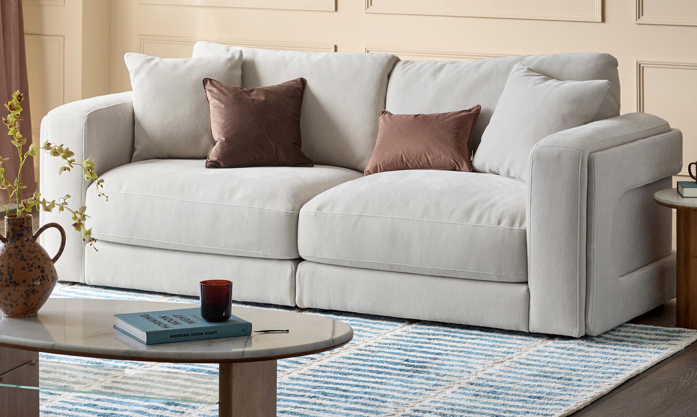 Lynetta natural grey chenille 3 seater sofa