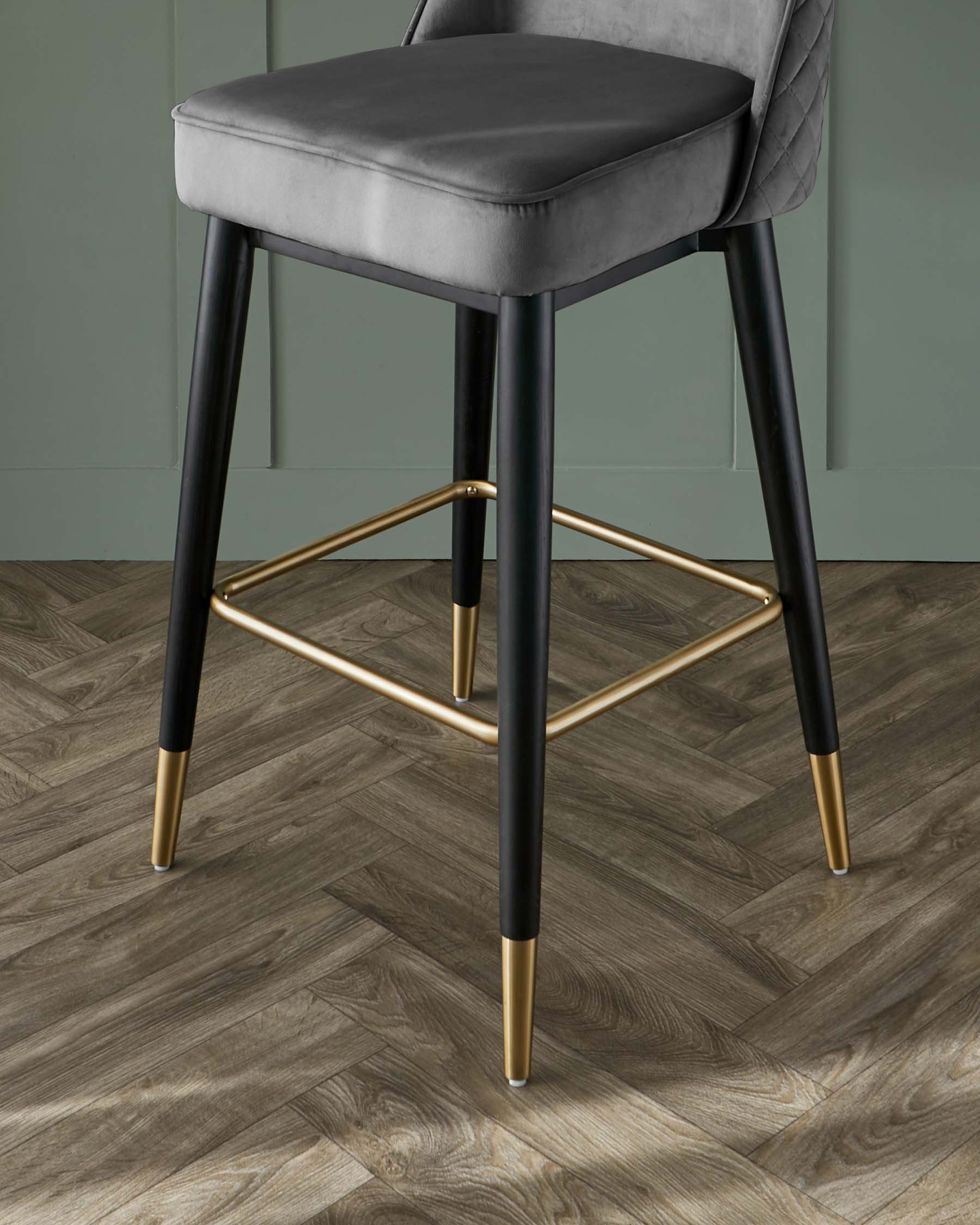 Next Grey Wooden Stool Mae Quilted Velvet Bar Stool In Dark Grey