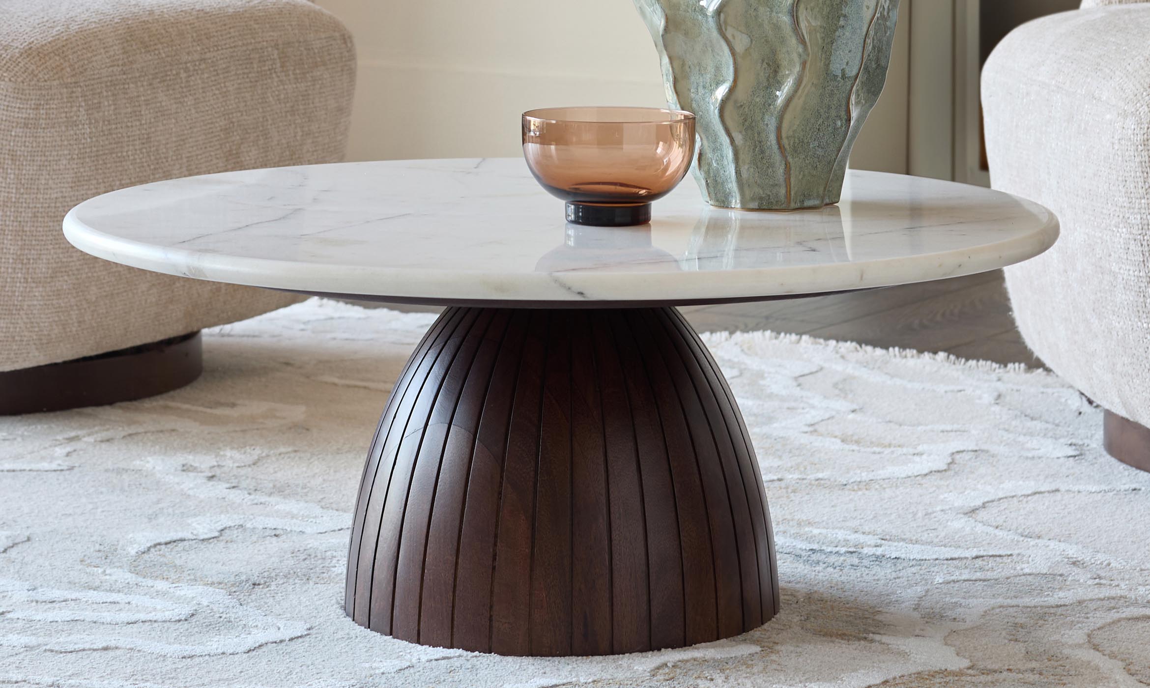 Malin white marble top dark wood coffee table