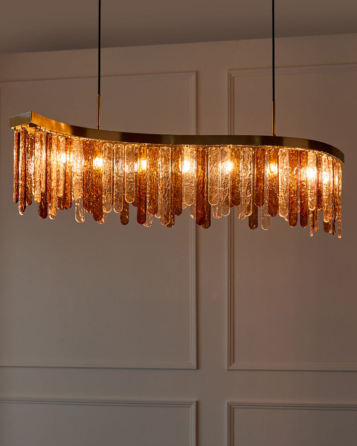 Mar caramel and champagne glass 9 bulb chandelier light