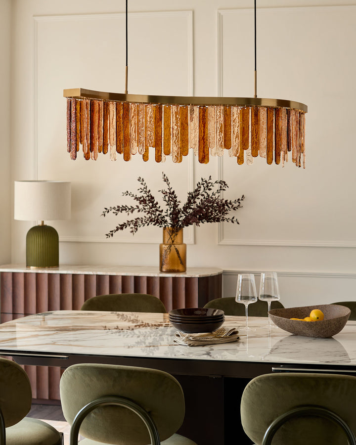 Mar caramel and champagne glass 9 bulb chandelier light