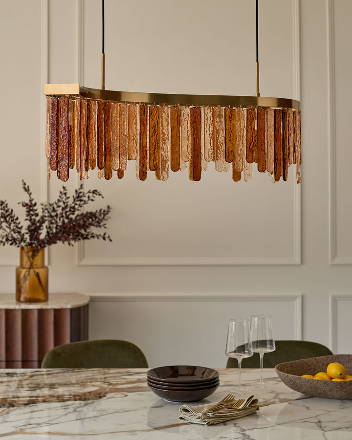 Mar caramel and champagne glass 9 bulb chandelier light