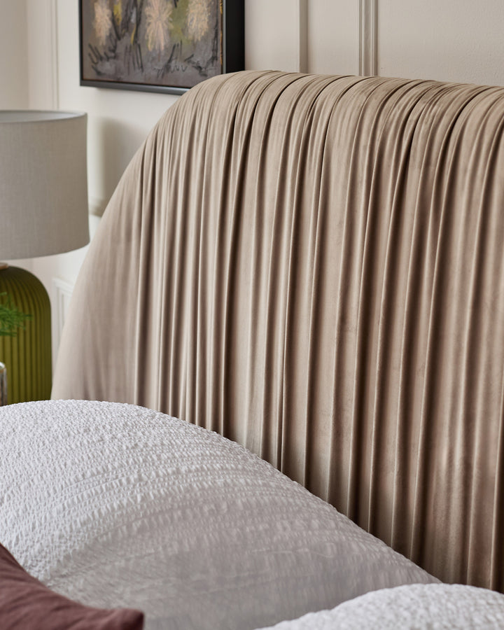 Marley champagne velvet king size ottoman storage bed