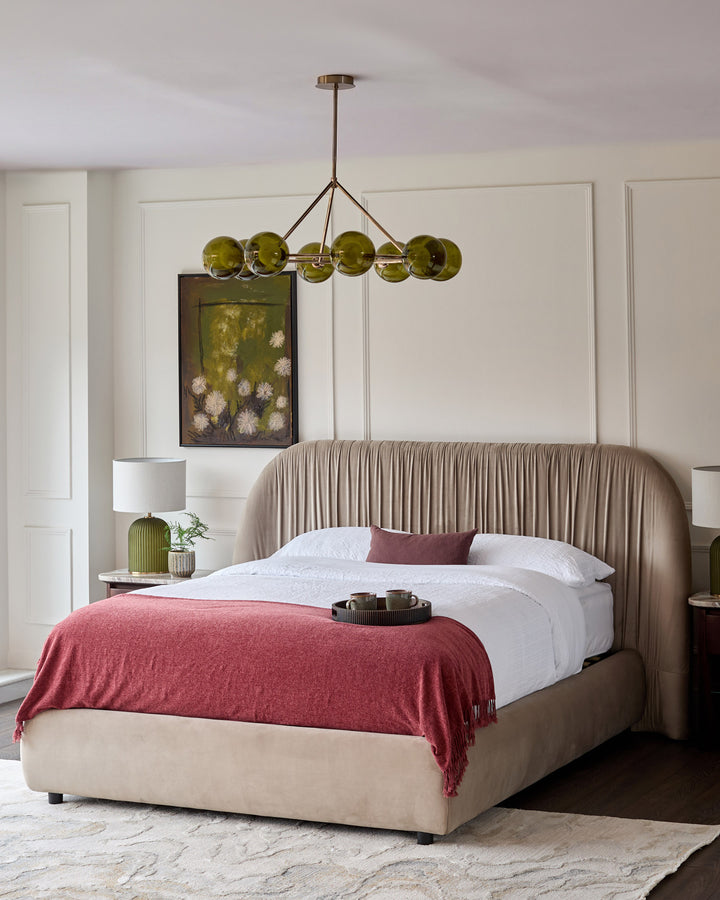 Marley champagne velvet king size ottoman storage bed
