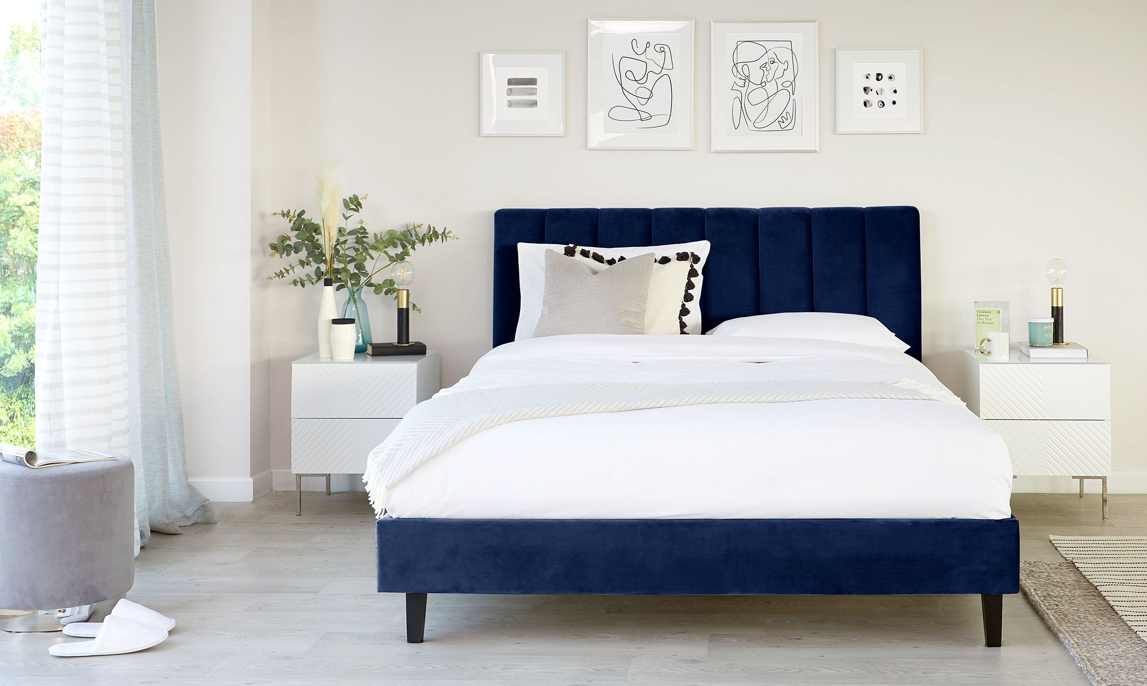 Maya Light Grey Velvet King Size Bed